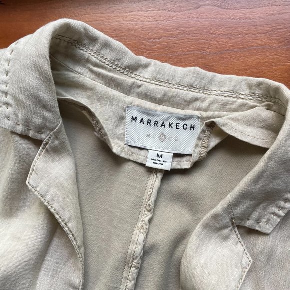 MARRAKECH Anthropologie Beige Linen Cotton Blend Open Vest Pocket M - Picture 5 of 9